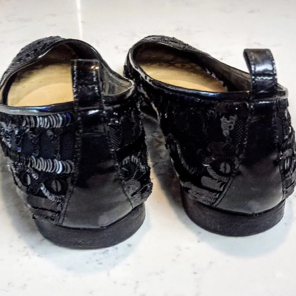 Giorgio Armani Black Mesh Sequin Italian Ballet Flats